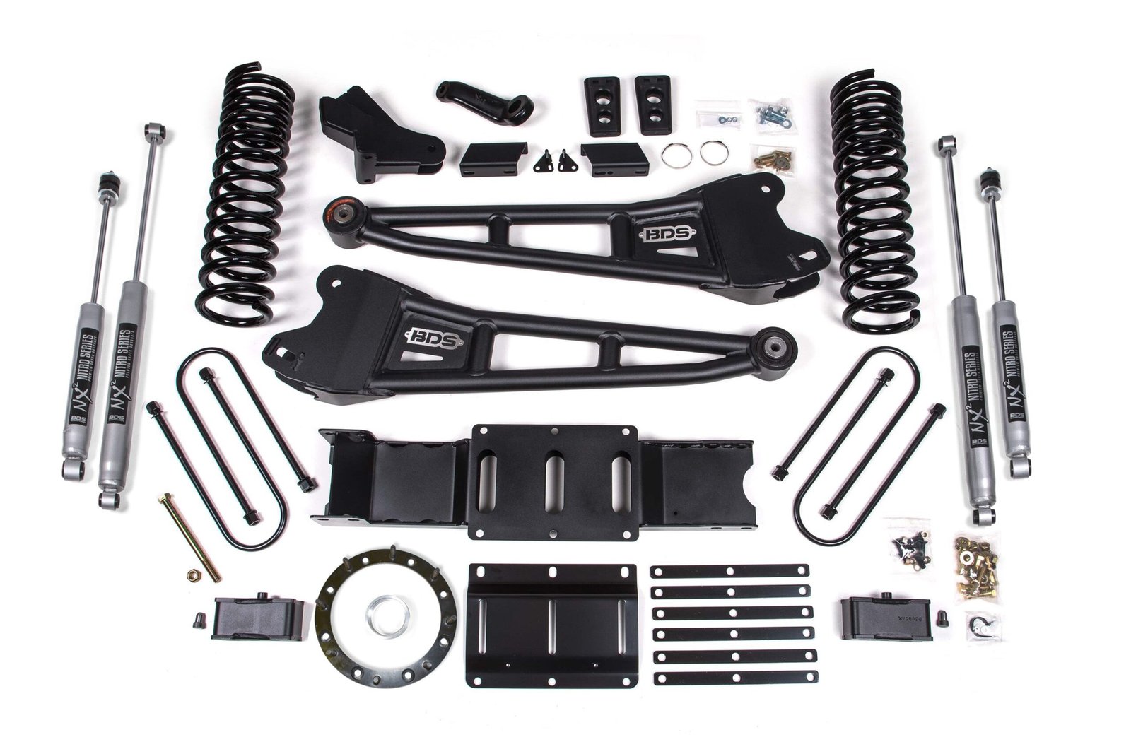 4 Inch Lift Kit w/ Radius Arm 2 Inch Rear Block Ram 3500 19-24 4WD Diesel No Factory Rear Overload Leaf 6 Bolt NX2 Nitro Shocks