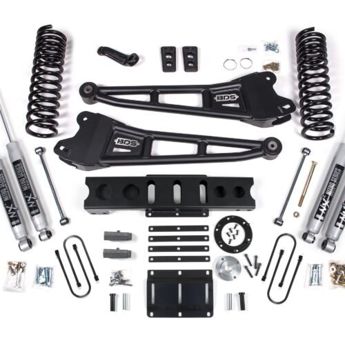 13-18 Ram 3500 4WD (Diesel) 6 Inch Radius Arm Suspension Lift Kit, 6-Bolt Indexing Ring, 4.5 Inch Rear Lift, Leaf Spring - Fox 2.0 IFP Performance Series Shocks BDS Suspension