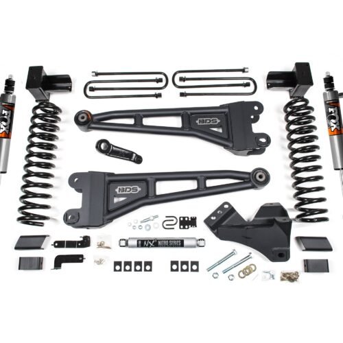 4 Inch Lift Kit w/ Radius Arm Ford F250/F350 Super Duty 17-19 4WD Diesel 5 Inch Block 3 Leaf Main Fox 2.5 Performance Elite Shocks